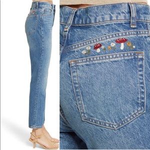 Reformation Cynthia jeans w/mushroom embroidery